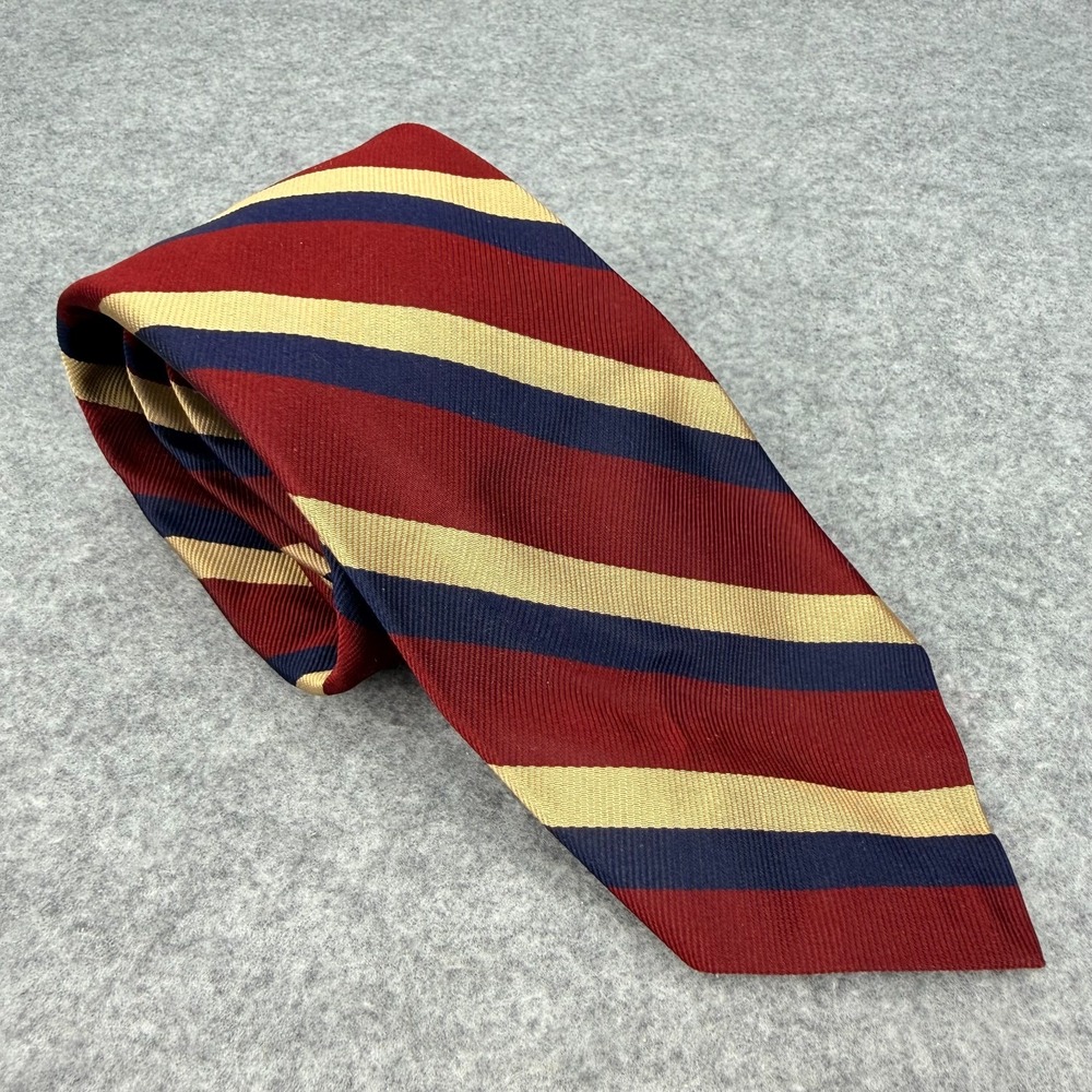 Robert Talbott Nordstrom Hand Sewn Silk Tie Red Navy Gold Striped 54in Mens